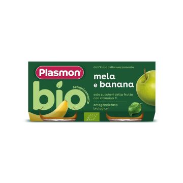 Plasmon Bio Плодово пюре банан с ябълка за деца 6М+ 80 г х 2 бр