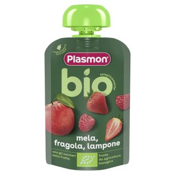 Plasmon Bio Плодова закуска ябълка и ягода за деца 6М+ 100 г