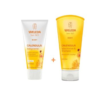 Weleda Baby Душ-гел 2в1 с невен за бебета и деца 200 мл + Weleda Baby Крем против подсичане с невен за бебета 75 мл Комплект