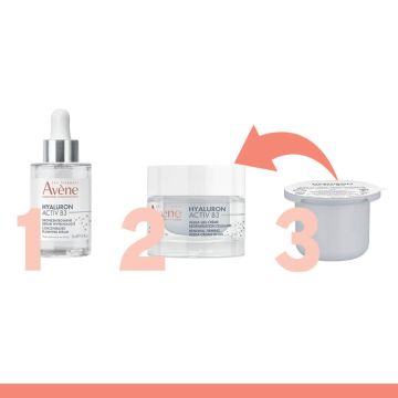 Avene Hyaluron Activ B3 Серум с изпълващо действие 30 мл + Avene Hyaluron Activ B3 Регенериращ аква гел-крем 50 мл + Avene Hyaluron Activ B3 Регенериращ аква гел-крем 50 мл Еко пълнител Комплект