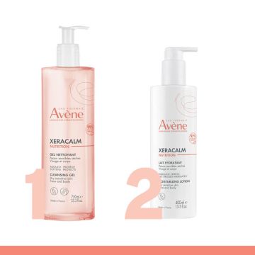 Avene Xeracalm Nutrition Душ крем за лице и тяло 750 мл + Avene Xeracalm Nutrition Хидратиращо мляко за лице и тяло 400 мл Комплект