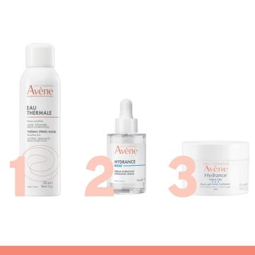 Avene Термална вода спрей 150 мл + Avene Hydrance Boost Хидратиращ серум-концентрат за лице 30 мл + Avene Hydrance Хидратиращ аква гел-крем 50 мл Комплект