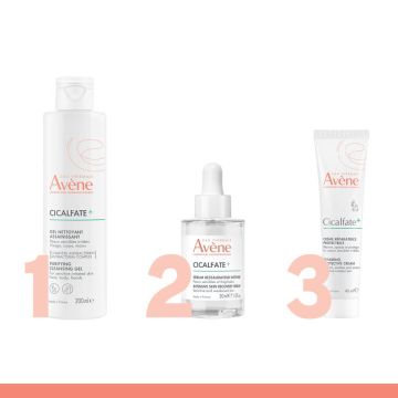 Avène Cicalfate + Почистващ измивен гел 200 мл + Avene Cicalfate + Възстановяващ защитен серум 30 мл + Avene Cicalfate+ Възстановяващ защитен крем 40 мл Комплект