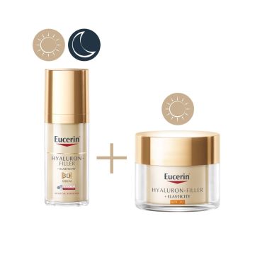 Eucerin Hyaluron-Filler + Elasticity Дневен крем за всеки тип кожа SPF30 50 мл + Elasticity 3D Серум за лице 30 мл + Несесер Комплект