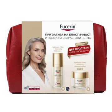 Eucerin Hyaluron-Filler + Elasticity Дневен крем за всеки тип кожа SPF30 50 мл + Elasticity 3D Серум за лице 30 мл + Несесер Комплект