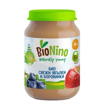 BioNino Био плодово пюре ябълка и боровинка 4М+ 190 г