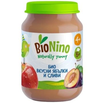 BioNino Био плодово пюре ябълки и сливи 4М+ 190 гр