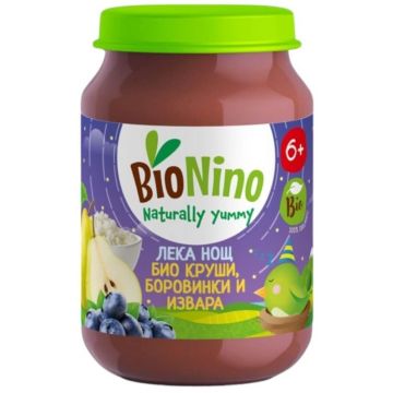 BioNino Био пюре лека нощ с круши, боровинки и извара 6М+ 190 г
