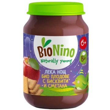 BioNino Био пюре лека нощ плодове с бисквити и сметана 6М+ 190 гр