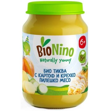 BioNino Био пюре с тиква, картоф, тиквички и пилешко месо 6М+ 190 г