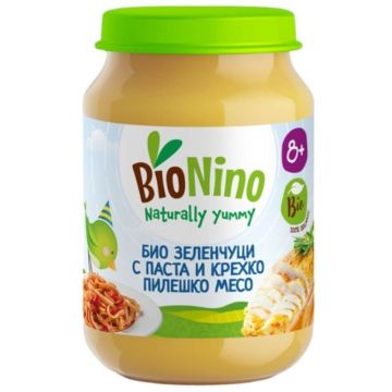 BioNino Био пюре зеленчуци с паста и пилешко месо 8М+ 190 г