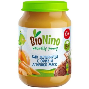 BioNino Био пюре зеленчуци с ориз и агнешко месо 6М+ 190 г