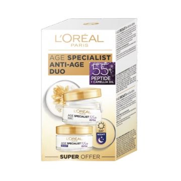 L’Oreal Age Specialist 55+ Възстановяващ дневен крем против бръчки 50 мл + L’Oreal Age Specialist 55+ Възстановяващ нощен крем против бръчки 50 мл Комплект