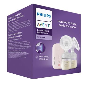 Двойна електрическа помпа Philips Avent SCF397/31 Advance + Шише Philips Avent Natural Response 125 мл с биберон за новородено Natural Response 0 м+ Подплънки за гърди Комплект