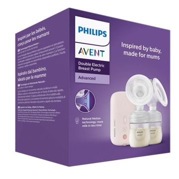 Philips Avent Двойна електрическа помпа SCF397/31 Advance + Шише Natural Response 125 мл с биберон за новородено Natural Response 0 м+ Подплънки за гърди Комплект