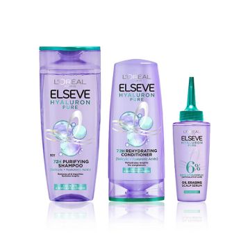 Elseve Hyaluron Pure Серум за коса 102 мл + Elseve Hyaluron Pure Хидратиращ шампоан 400 мл + Elseve Hyaluron Pure Хидратиращ балсам 200 мл Комплект