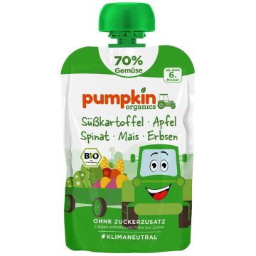 Био пюре пауч сладък картоф, ябълка, спанак Pumpkin Organics 6М+ 100 гр