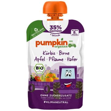 Био пюре пауч тиква, слива, круша и овесени ядки Pumpkin Organics 8М+ 100 гр