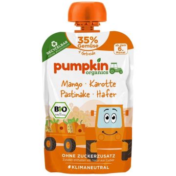 Био пюре пауч овесени ядки, манго и морков Pumpkin Organics 6М+ 100 гр