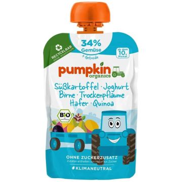 Био пюре пауч сладък картоф, йогурт, сливи и овесени ядки Pumpkin Organics 10М+ 100 гр