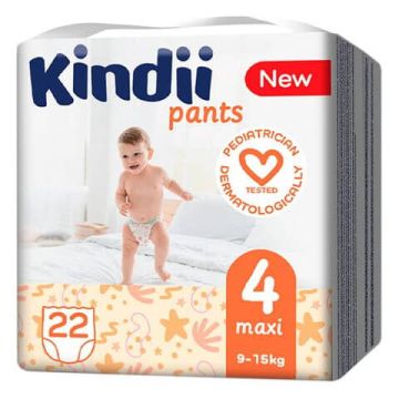 Kindii 4 Maxi Бебешки пелени тип гащички за деца 9-15 кг х 22 бр