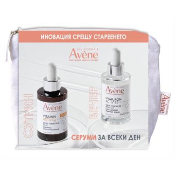 Avene Hyaluron Activ B3 Серум концентрат за лице с изпълващо действие 30 мл + Avene Vitamin Activ Cg Озаряващ коригиращ серум 30 мл + Подарък несесер