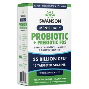 Swanson Men's Daily Probiotic + Prebiotic FOS Мъжки ежедневен Пробиотик  + Пребиотик x 60 капсули