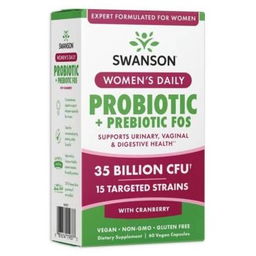 Swanson Women's Daily Probiotic + Prebiotic FOS Женски ежедневен Пробиотик + Пребиотик x 60 капсули