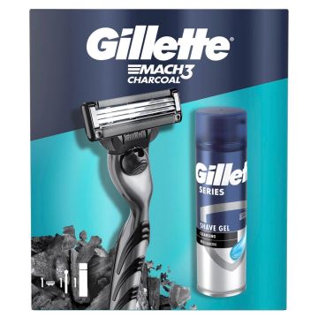 Gillette Коледа 2024 Gillette Mach 3 Charcoal Самобръсначка + Гел Gillette Charcoal 200 мл. Комплект