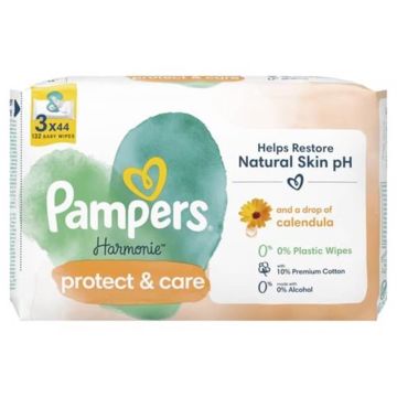 Pampers Harmonie Protect & Care Бебешки мокри кърпички невен 3 х 44 бр