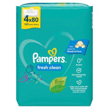 Pampers Fresh Clean Бебешки мокри кърпички 4 x 80 бр