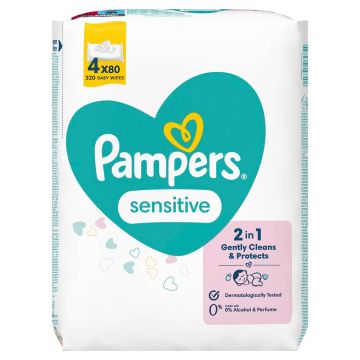 Pampers Sensitive Бебешки мокри кърпички 4 x 80 бр