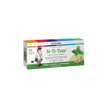 N-Ti-Tuss При възпалено гърло с вкус на ментол и джинджифил х 20 таблетки за смучене Ecopharm