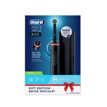 Oral-B Pro 3 3500 Cross Action Електрическа четка за зъби черна + Калъф за пътуване черен Комплект