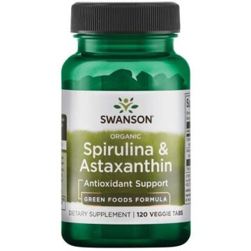 Swanson Spirulina &amp; Astaxanthin Органична Спирулина и Астаксантин х 120 таблетки