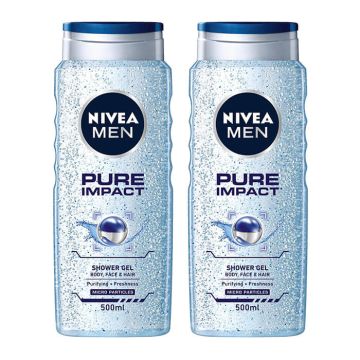 Nivea Men Pure Impact Душ-гел за мъже с фини ексфолиращи частици 2 х 500 мл Комплект