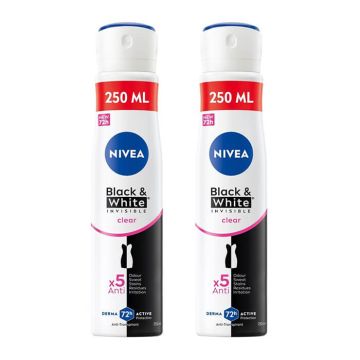 Nivea Black & White Invisible Clear Дезодорант спрей против изпотяване за жени 2 х 250 мл Комплект