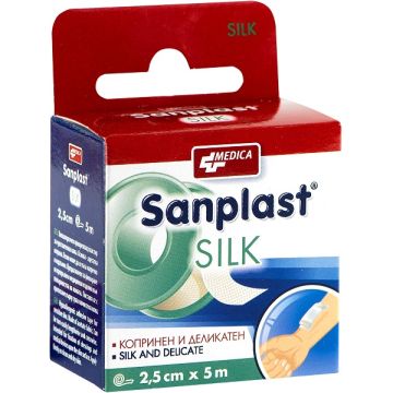 Medica Sanplast Silk Прикрепващ пластир за чувствителна кожа 2.5 см/5 м