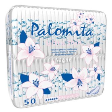 Palomita Ultra Thin Нощни дамски превръзки с крилца и копринено покритие 50 бр