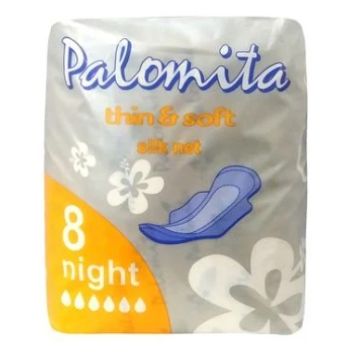 Palomita Thin&Soft Нощни дамски превръзки с крилца и копринено покритие 8 бр