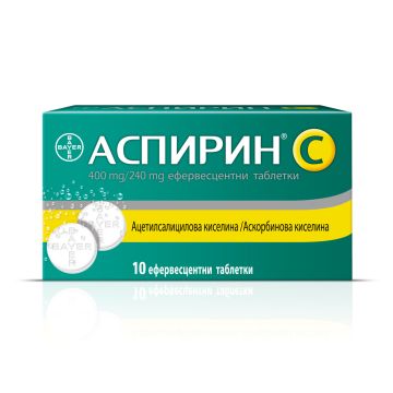 Аспирин C при настинка, грип, температура и мускулни болки 400 мг / 240 мг х 10 ефервесцентни таблетки Bayer