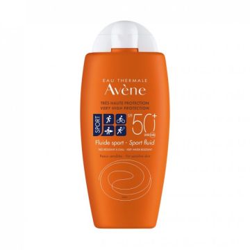 Avene Eau Thermale Sport Водоустойчив слънцезащитен флуид за лице и тяло за чувствителна кожа SPF50+ 100 мл