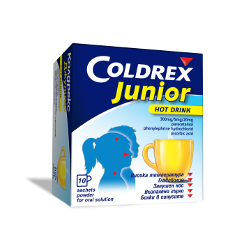 Coldrex Junior Hot Drink Колдрекс при настинка и грип за деца х10 сашета Perrigo