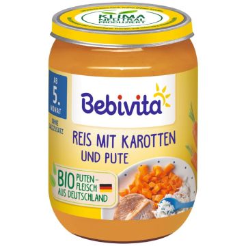 Bebivita Био пюре ориз с моркови и пуешко 5М+ 190 гр