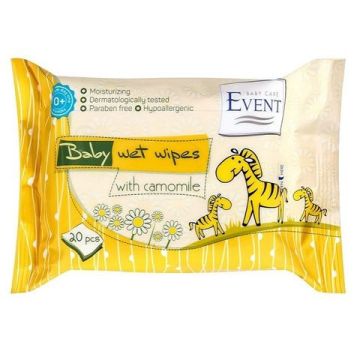 Event Baby Успокояващи и овлажняващи бебешки мокри кърпи с лайка 20 бр