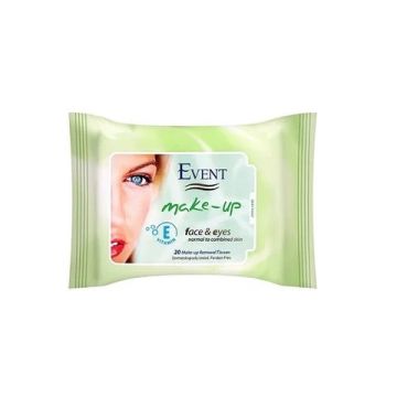Event Make-up Почистващи мокри кърпи за грим за нормална до комбинирана кожа с витамин E 20 бр