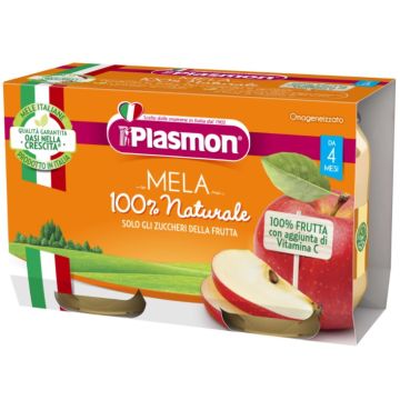 Plasmon 100% Mela Плодово пюре ябълка за деца 4М+ 104 гр 2 бр