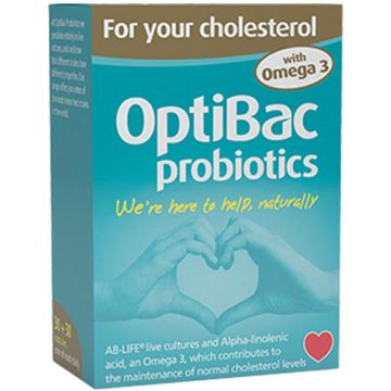 OptiBac Probiotics Cholesterol with Omega 3 Пробиотик за нормални нива на холестерола с Омега 3 30+30 капули Wren Laboratories