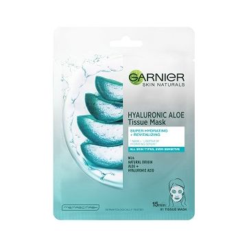 Garnier Skin Naturals Hyaluronic Aloe Хидратираща и освежаваща шийт маска за лице с алое1 брой