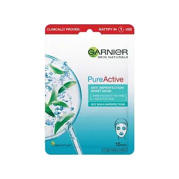 Garnier Skin Naturals Pure Active Хартиена маска за лице за мазна и проблемна кожа 1 бр